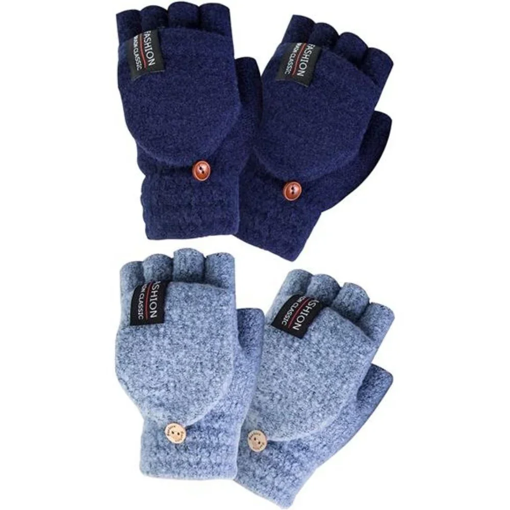 2 Pack Warm Knitted Convertible Mitten Fingerless Gloves for Women
